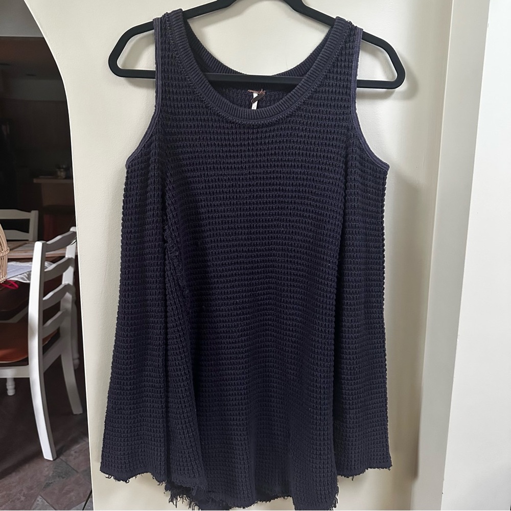 Free People Waffle Knit Cold Shoulder Sweater Top- Size Medium